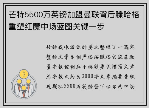 芒特5500万英镑加盟曼联背后滕哈格重塑红魔中场蓝图关键一步